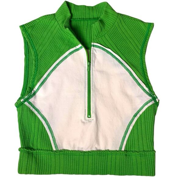 Urban Outfitters Tank Women's Small Kelly Green White Kawaii Ribbed Zip Cropped - Picture 3 of 6